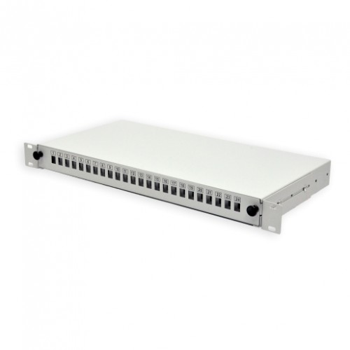 Патч-панель 24 порта SC-Simpl./LC-Dupl./E2000, пустая, кабельные вводы для 2xPG13.5 и 2xPG11, 1U, серая